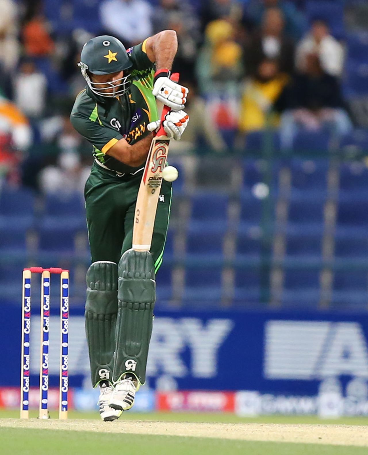 Sohaib Maqsood watches the ball onto his bat, Pakistan v Sri Lanka, 4th ODI, Abu Dhabi, December 25, 2013