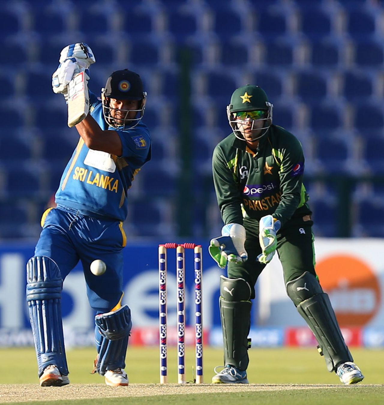 Kumar Sangakkara drives down the ground, Pakistan v Sri Lanka, 4th ODI, Abu Dhabi, December 25, 2013