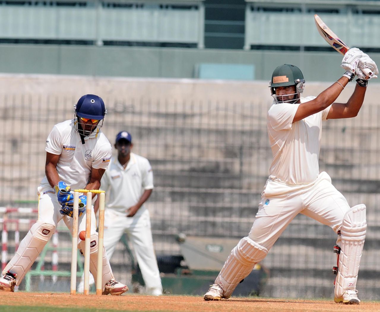 Rajesh Bishnoi cuts during his half-century, Tamil Nadu v Rajasthan, Ranji Trophy 2013-14, Group B, 4th day, Chennai, December 25, 2013