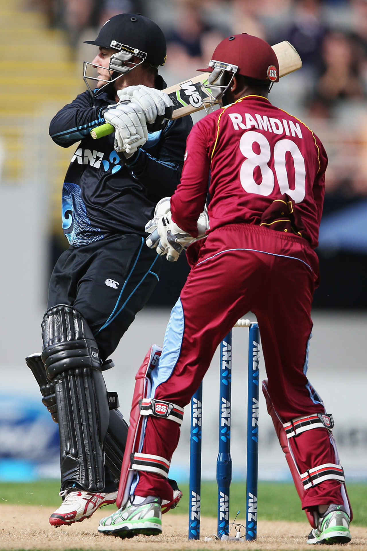 Nathan McCullum pulls the ball, New Zealand v West Indies, 1st ODI, Auckland, December 26, 2013