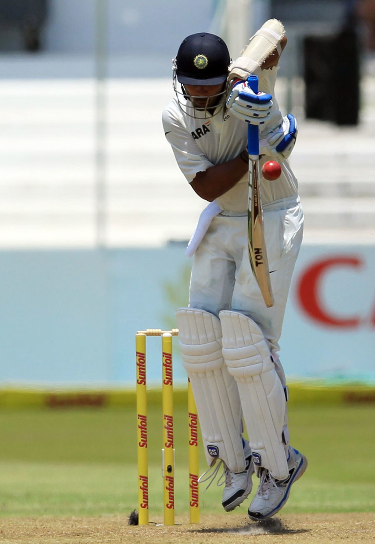 Murali Vijay rides the bounce to defend a short ball, South Africa v India, 2nd Test, Durban, 1st day, December 26, 2013