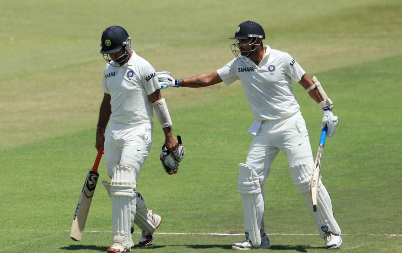 M Vijay reaches out to Cheteshwar Pujara, South Africa v India, 2nd Test, Durban, 2nd day, December 27, 2013