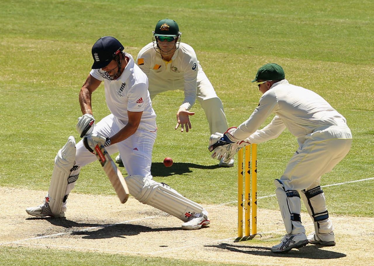 Alastair Cook late cuts during his half century, Australia v England, 4th Test, Melbourne, 3rd day, December 28, 2013