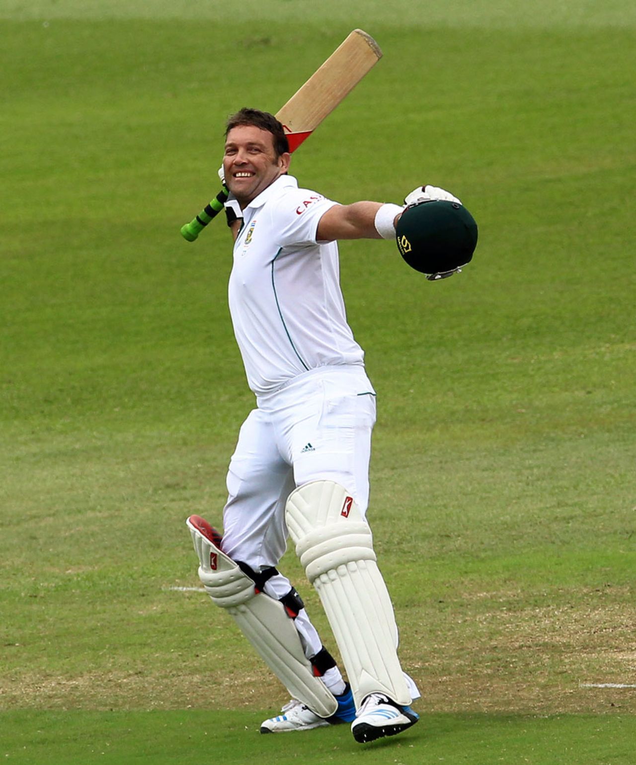 Jacques Kallis celebrates a century in his last Test, South Africa v India, 2nd Test, Durban, 4th day, December 29, 2013
