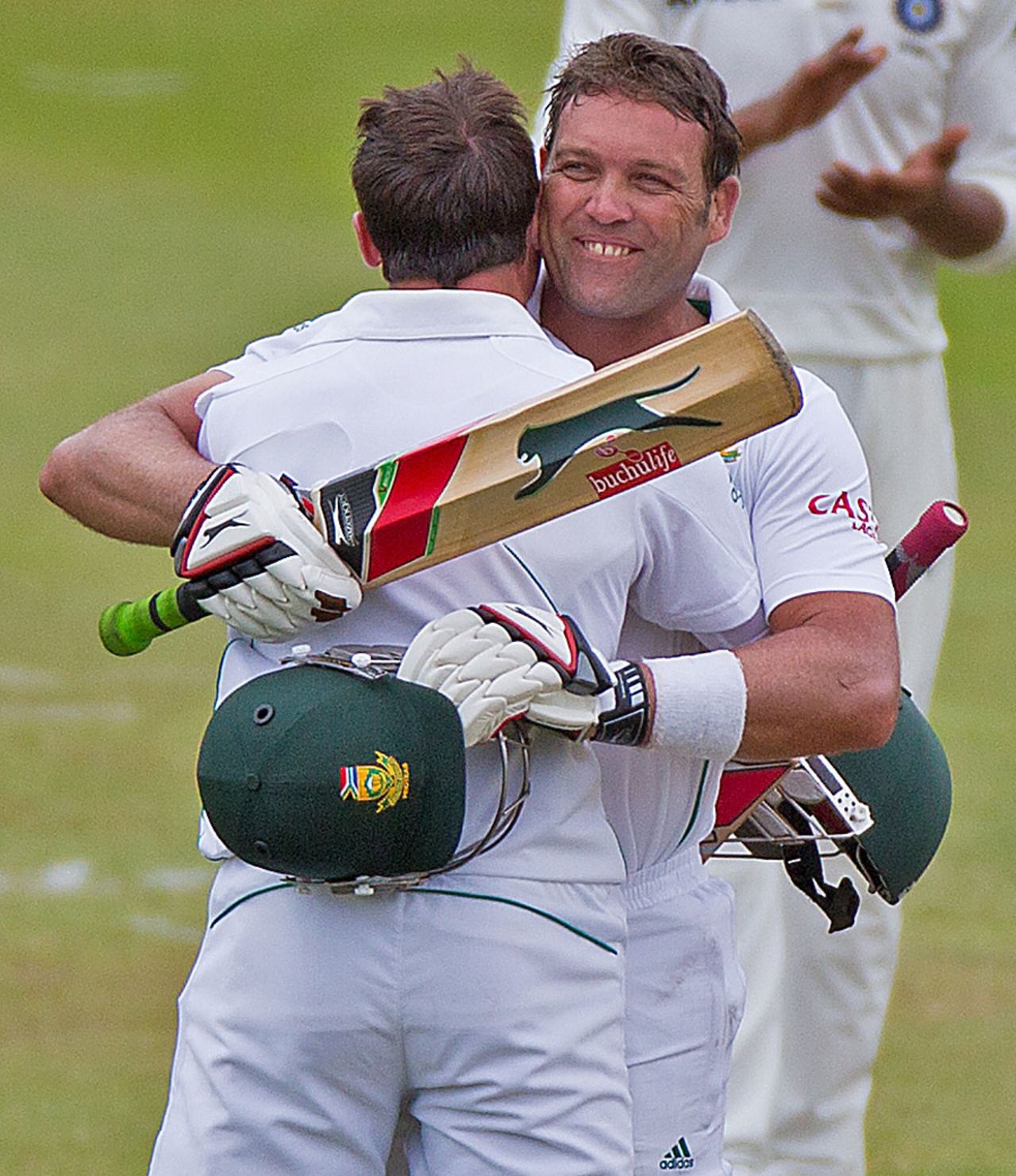 Jacques Kallis celebrates a century on his last Test, South Africa v India, 2nd Test, Durban, 4th day, December 29, 2013