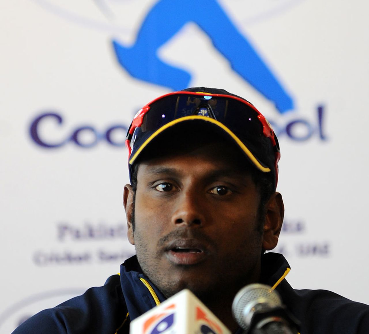 Angelo Mathews speaks at a press conference, Abu Dhabi, December 30, 2013