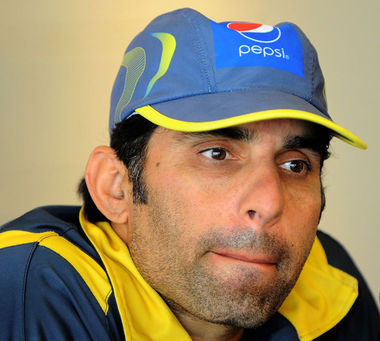 Misbah-ul-Haq looks on during a press conference, Abu Dhabi, December 30, 2013
