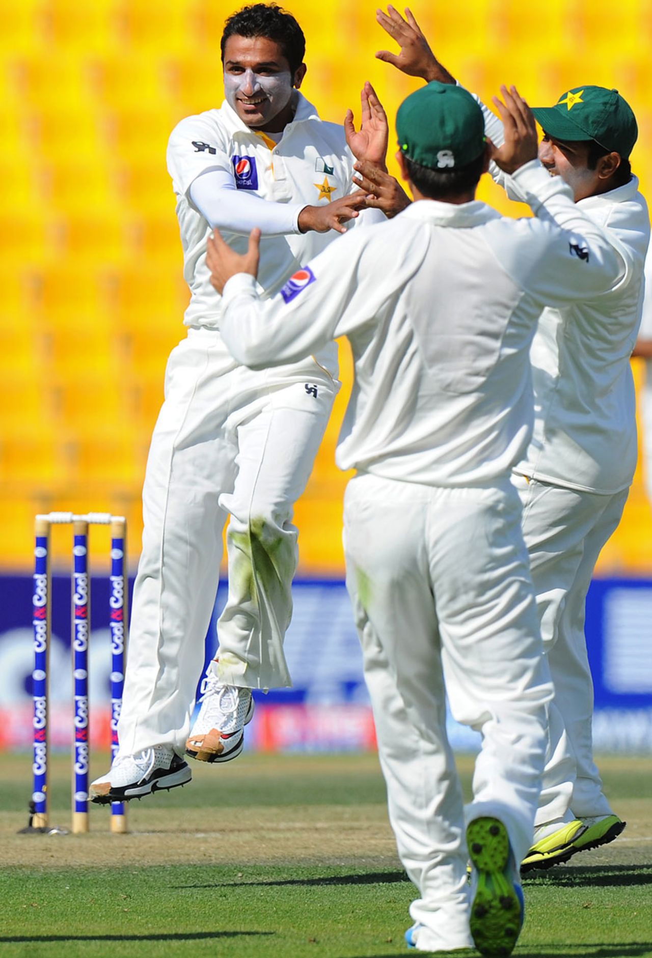 Bilawal Bhatti exults after a wicket, Pakistan v Sri Lanka, 1st Test, Abu Dhabi, 1st day, December 31, 2013