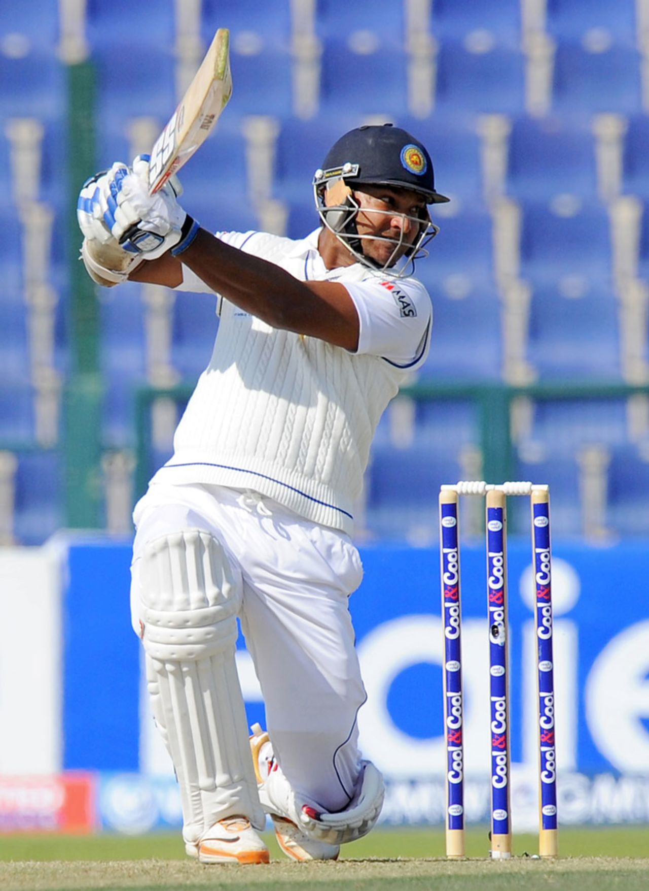 Kumar Sangakkara drives through the off side, Pakistan v Sri Lanka, 1st Test, Abu Dhabi, 1st day, December 31, 2013