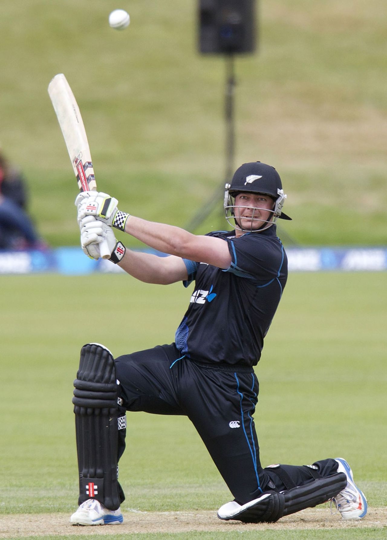 Jesse Ryder smacks the ball through the covers, New Zealand v West Indies, 3rd ODI, Queenstown, January 1, 2014
