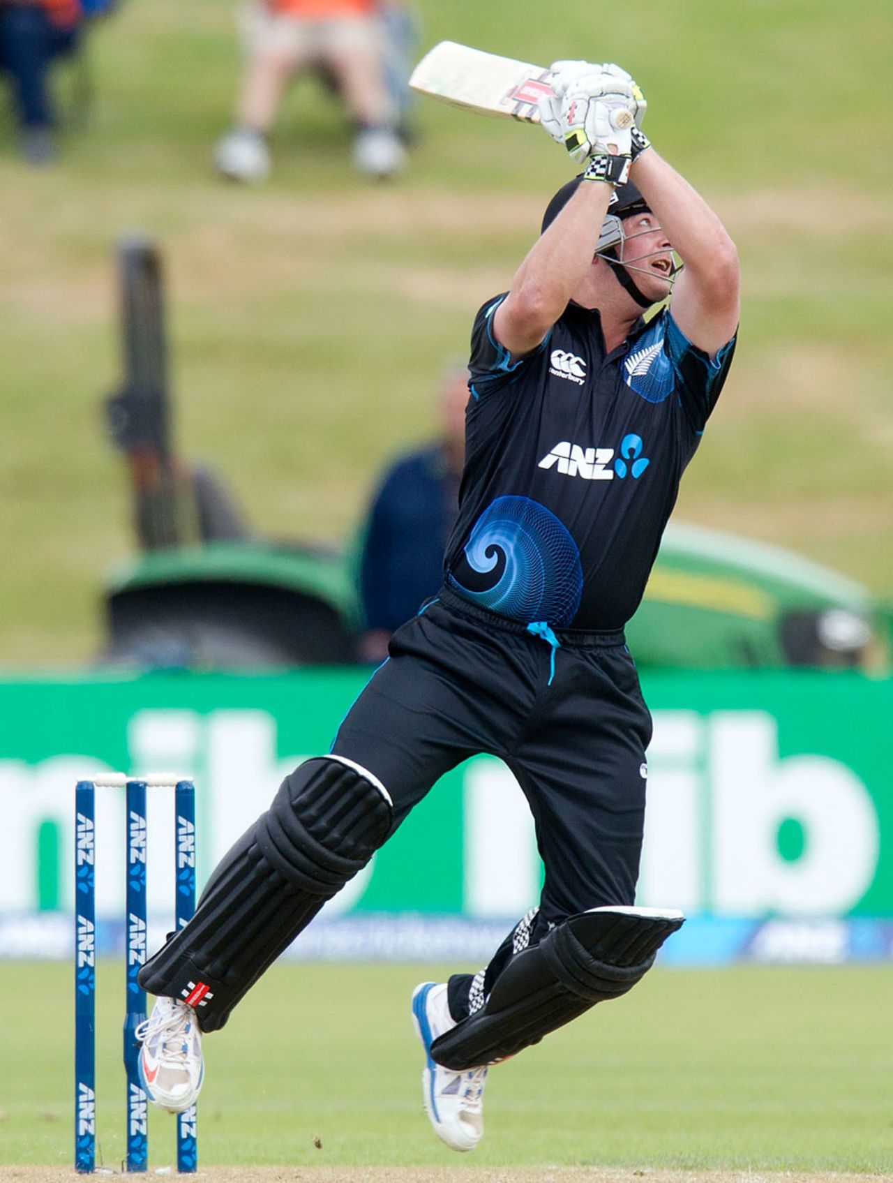 Jesse Ryder swings off his feet during his 51-ball 104, New Zealand v West Indies, 3rd ODI, Queenstown, January 1, 2014