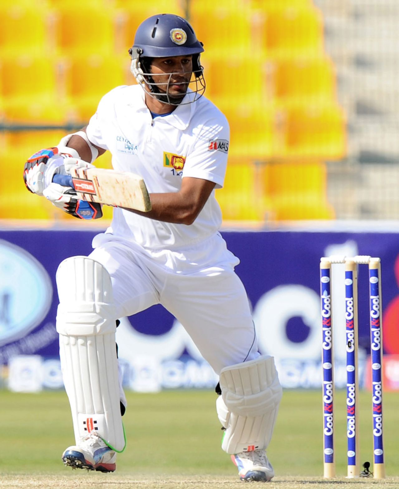 Dimuth Karunaratne strokes the ball into the off side, Pakistan v Sri Lanka, 1st Test, Abu Dhabi, 3rd day, January 2, 2014