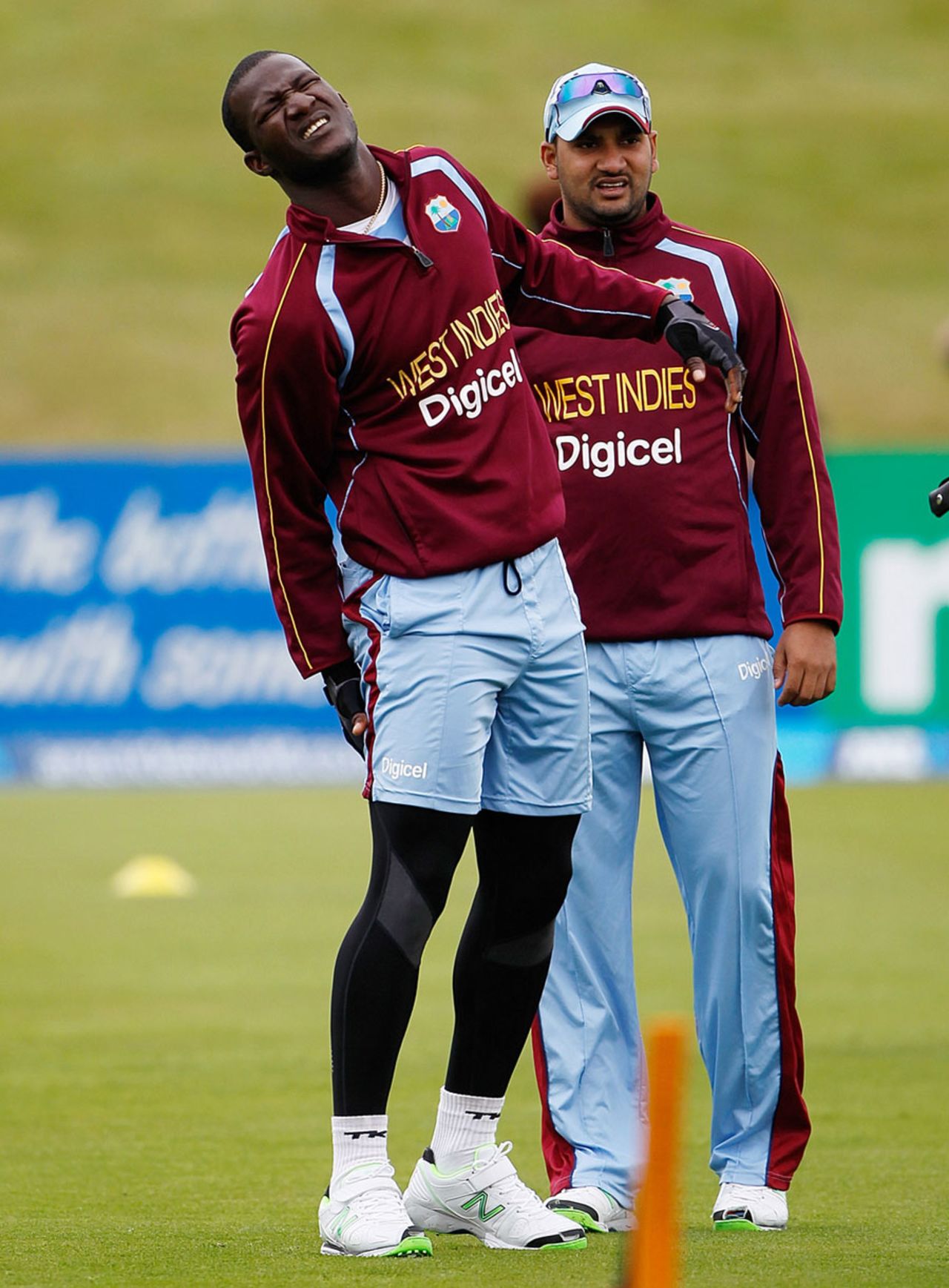 Darren Sammy strained his hamstring during training, New Zealand v West Indies, 3rd ODI, Queenstown, January 1, 2014