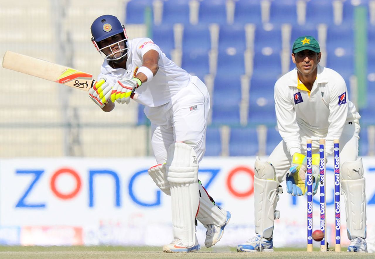 Dinesh Chandimal works the ball on to the leg side, Pakistan v Sri Lanka, 1st Test, 4th day, Abu Dhabi, January 3, 2014 