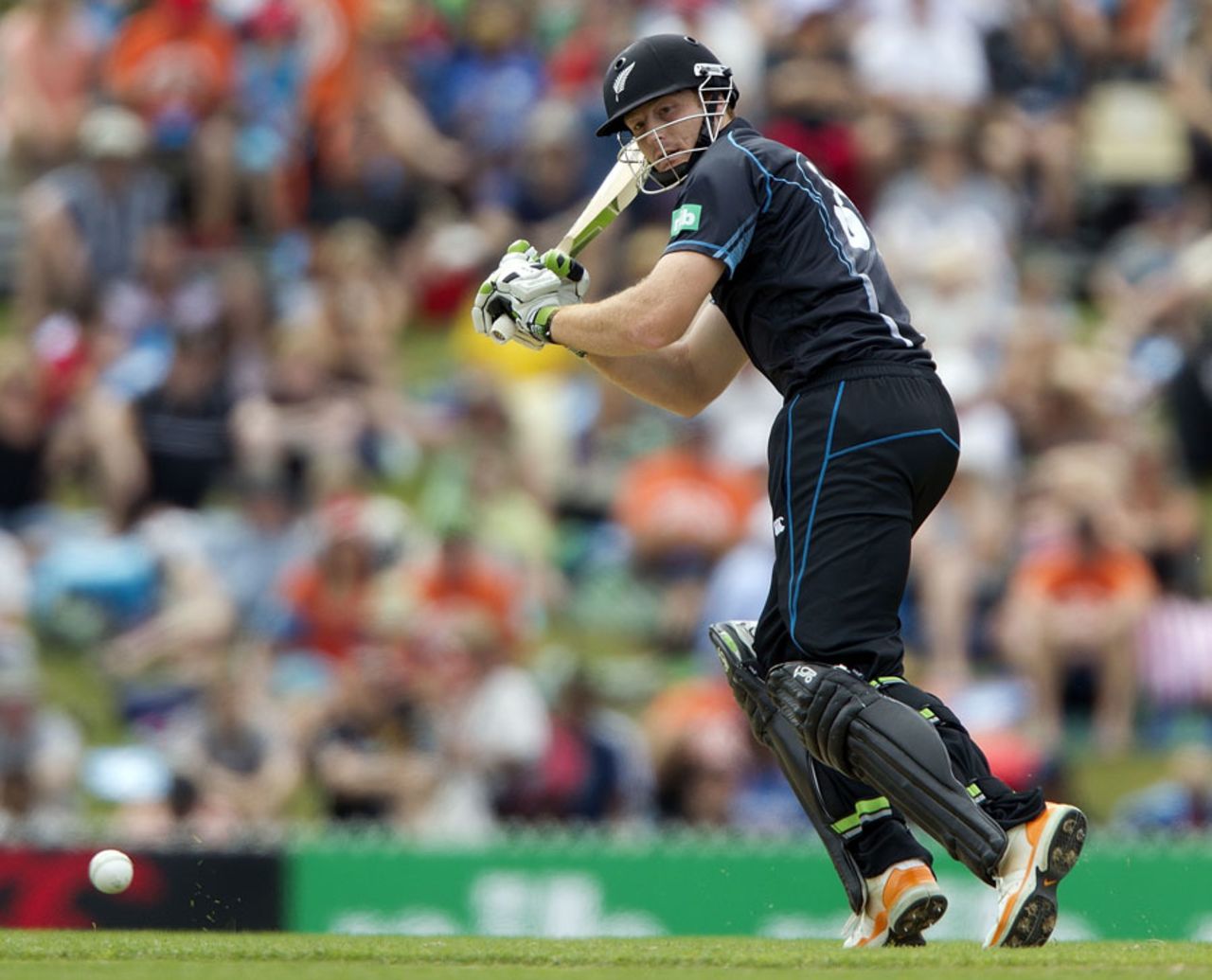 Martin Guptill works the ball off his pads, New Zealand v West Indies, 4th ODI, Nelson, January 4, 2014