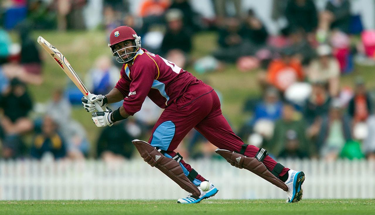 Dwayne Bravo works the ball into the leg side, New Zealand v West Indies, 4th ODI, Nelson, January 4, 2014