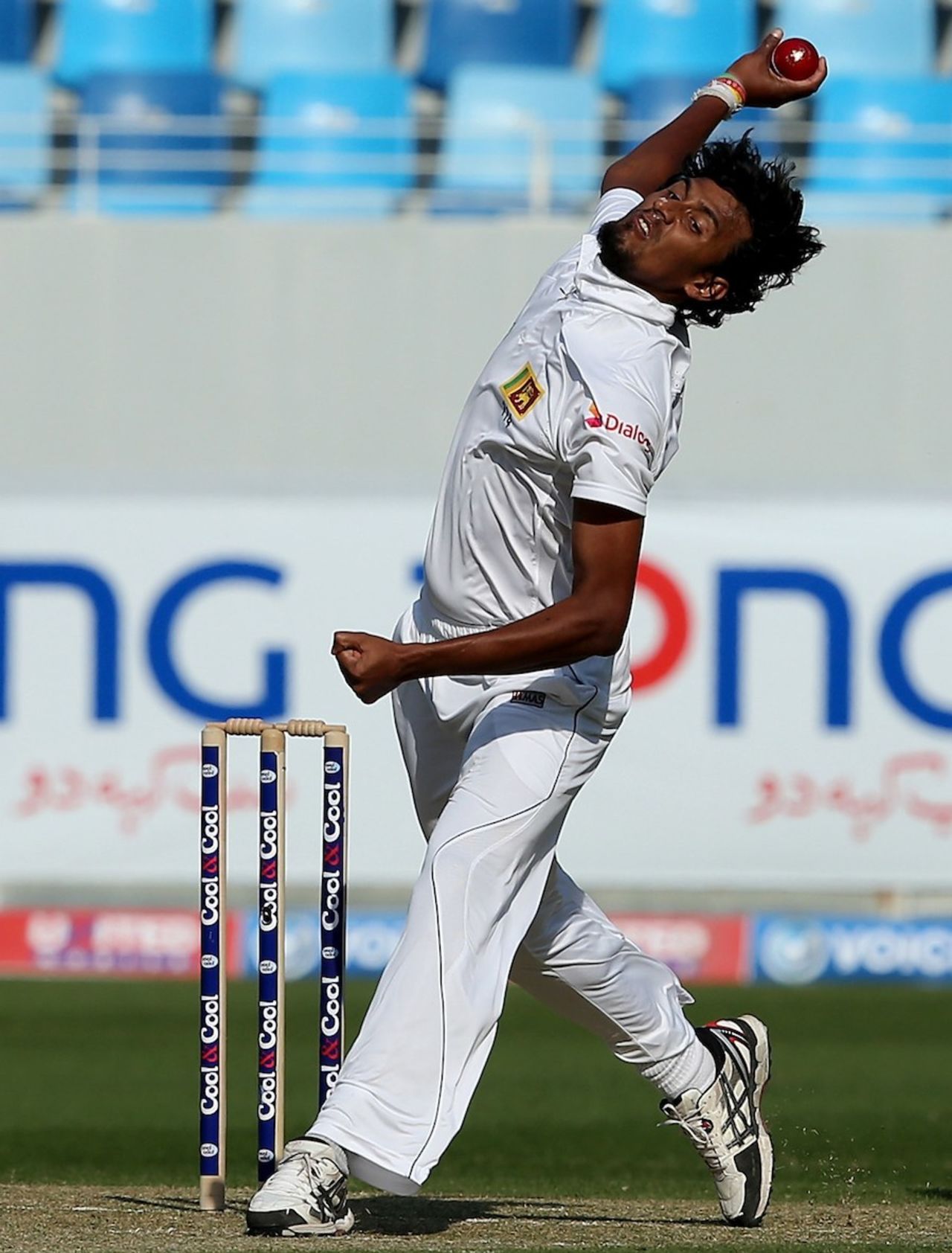 Suranga Lakmal in delivery stride, Pakistan v Sri Lanka, 2nd Test, Dubai, 1st day, January 8, 2014