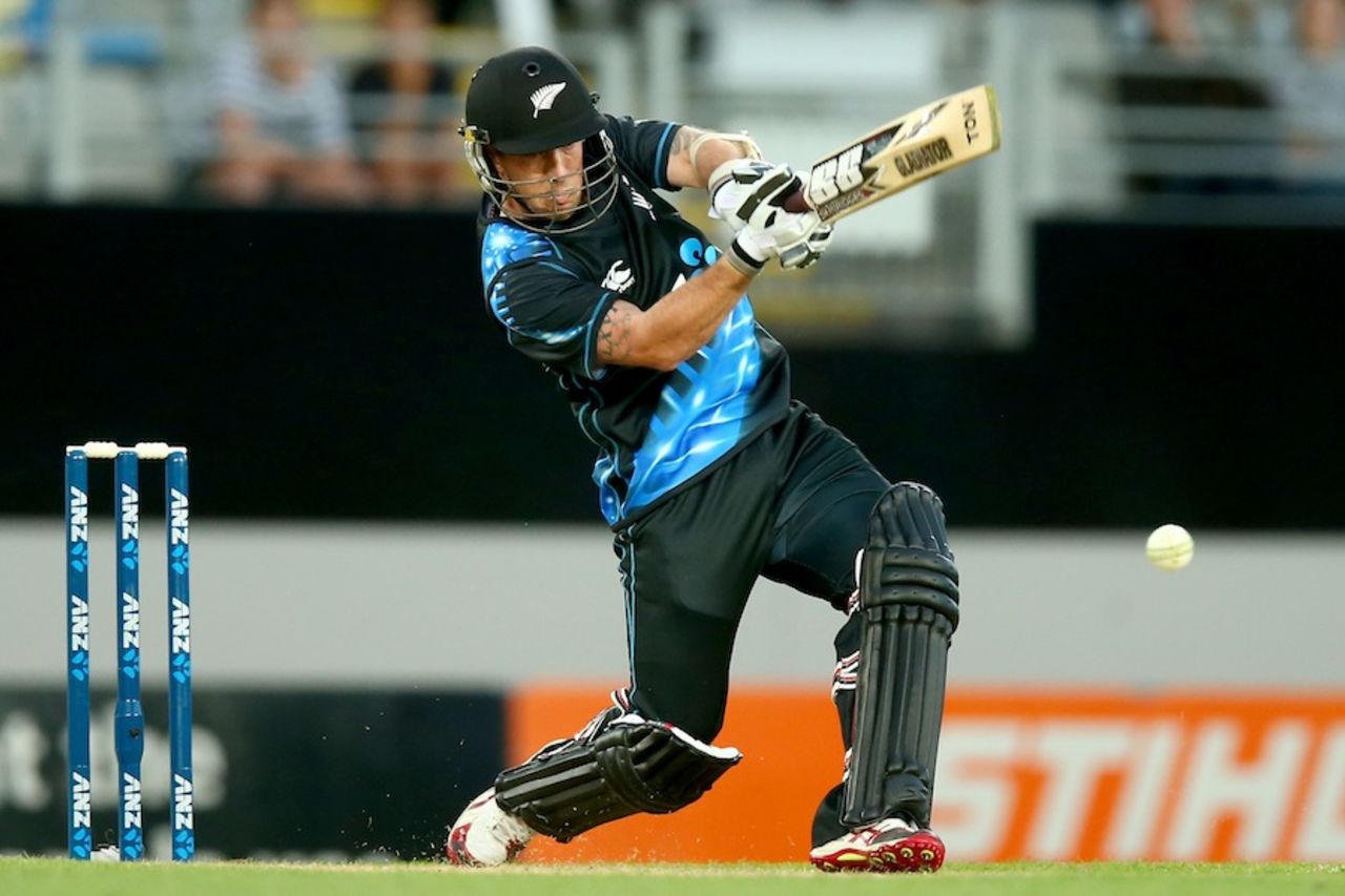 Luke Ronchi attacks the ball during his 25-ball 48, New Zealand v West Indies, 1st T20, Auckland, January 11, 2014