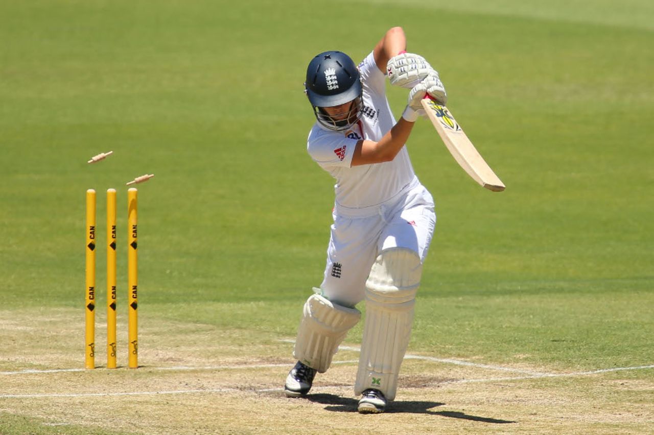 Natalie Sciver was bowled for 23, Australia v England, Only Test, Perth, 3rd day, January 12, 2014