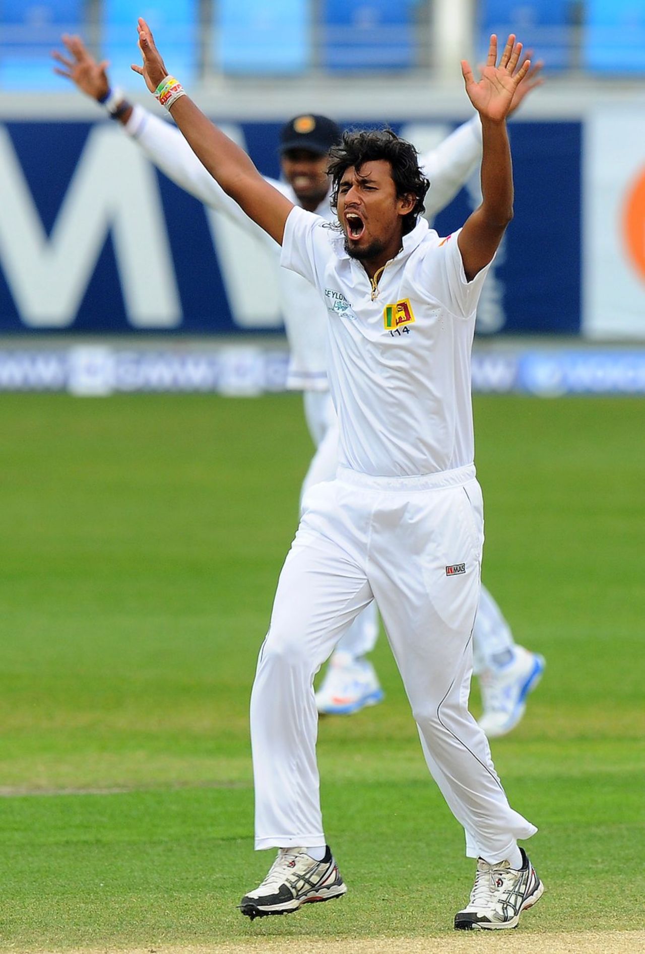 Suranga Lakmal appeals for an lbw, Pakistan v Sri Lanka, 2nd Test, Dubai, 5th day, January 12, 2014