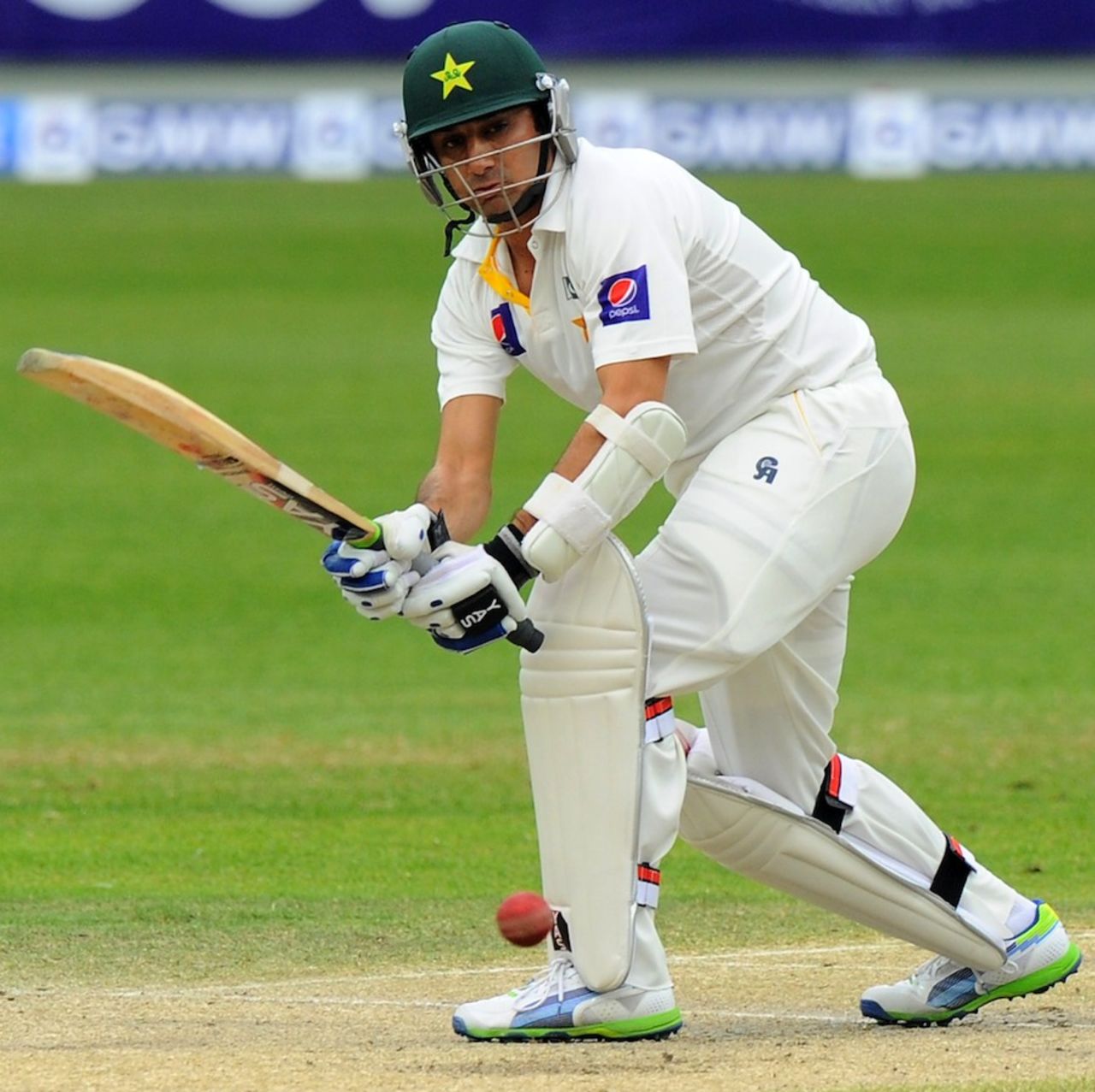 Saeed Ajmal plays on the leg side, Pakistan v Sri Lanka, 2nd Test, Dubai, 5th day, January 12, 2014