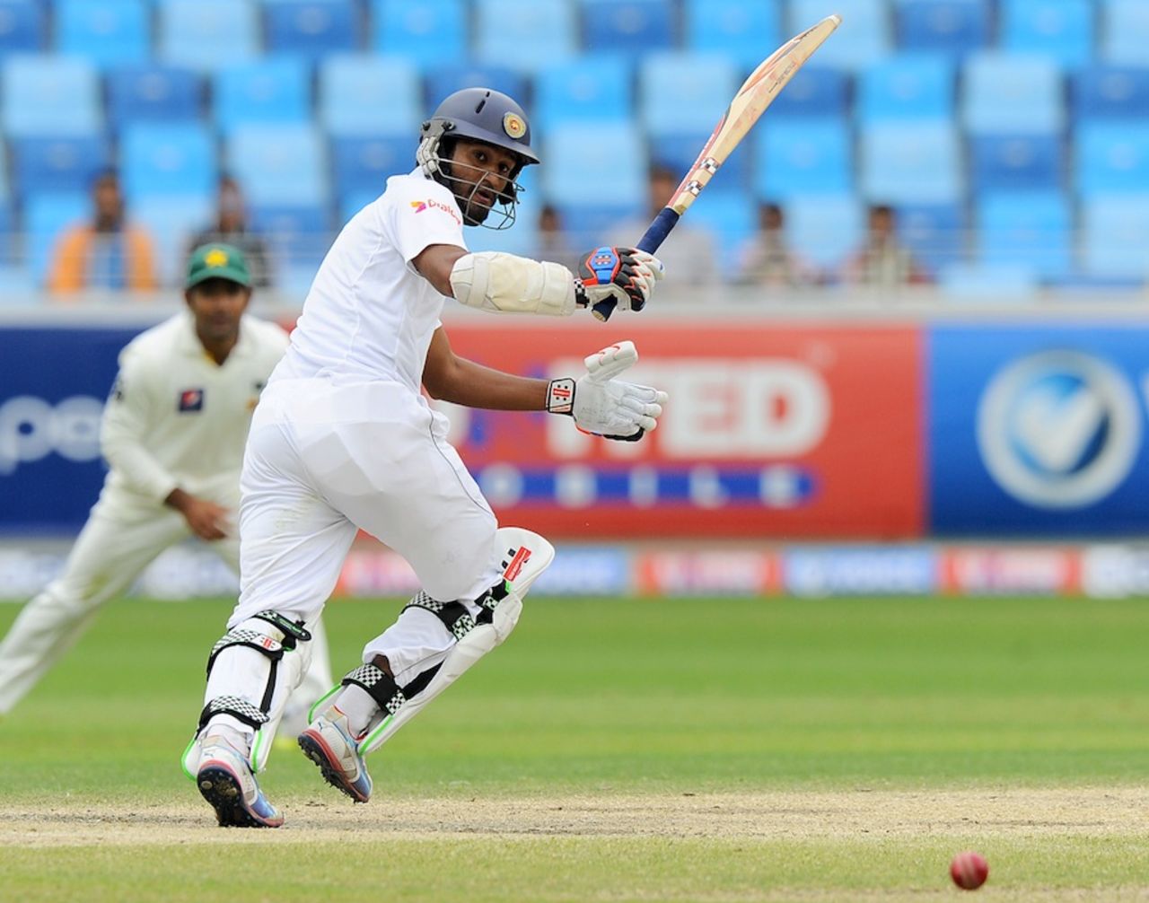 Dimuth Karunaratne plays the ball towards fine leg, Pakistan v Sri Lanka, 2nd Test, Dubai, 5th day, January 12, 2014