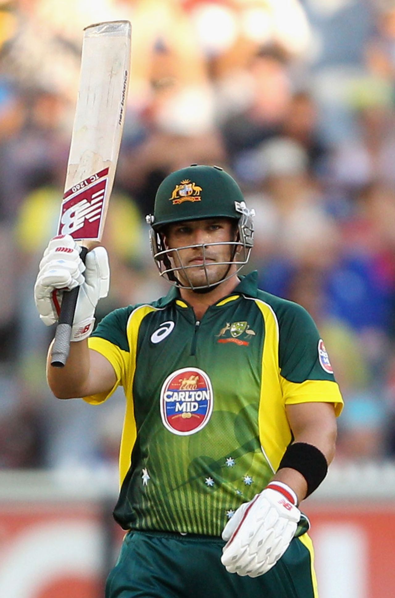Aaron Finch acknowledges his half-century, Australia v England, 1st ODI, Melbourne, January 12, 2014