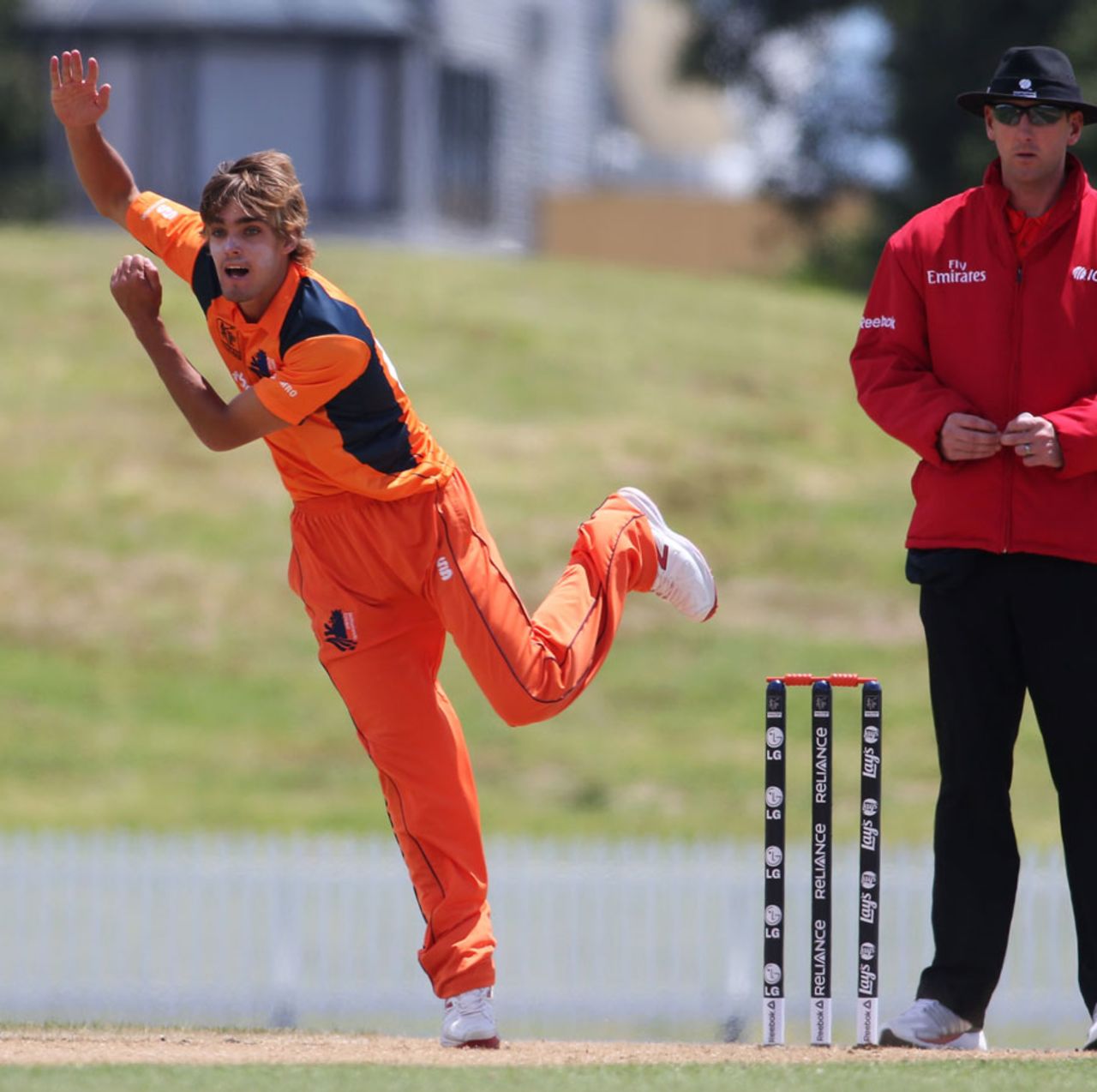 Michael Rippon in his bowling stride, Netherlands v Uganda, World Cup 2015 qualifiers, Group B, Mount Maungunai, January 13, 2014