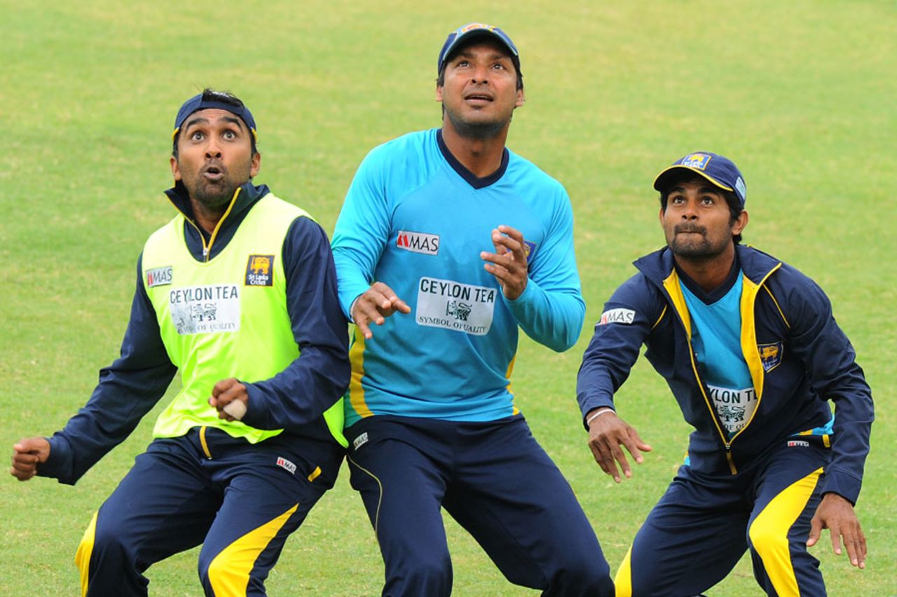 Mahela Jaywardene, Kumar Sangakkara and Kaushal Silva keep their eyes on the ball, Sharjah, January 14, 2014