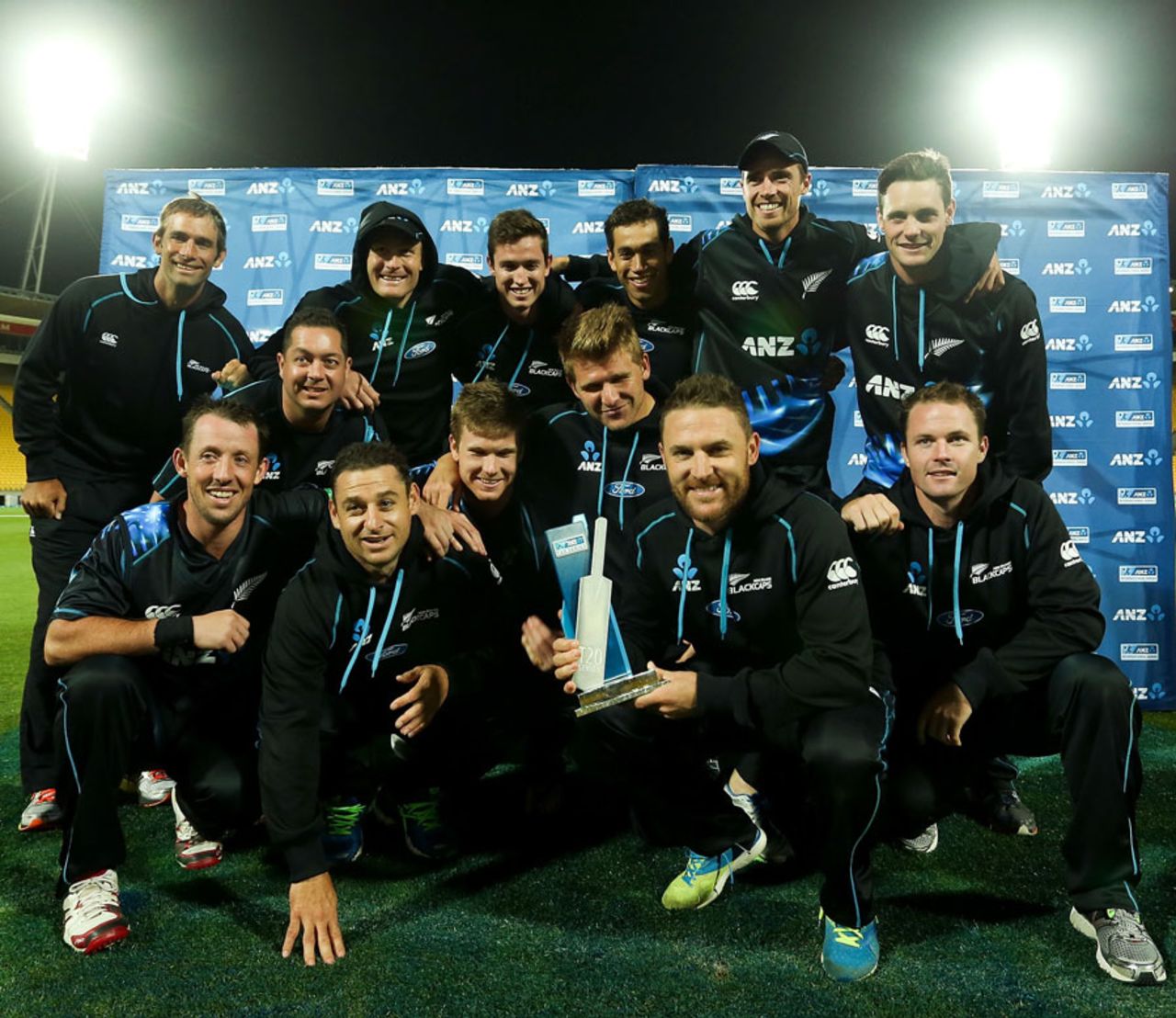 The New Zealand team with the T20 series trophy, New Zealand v West Indies, 2nd T20, Wellington, January 15, 2014
