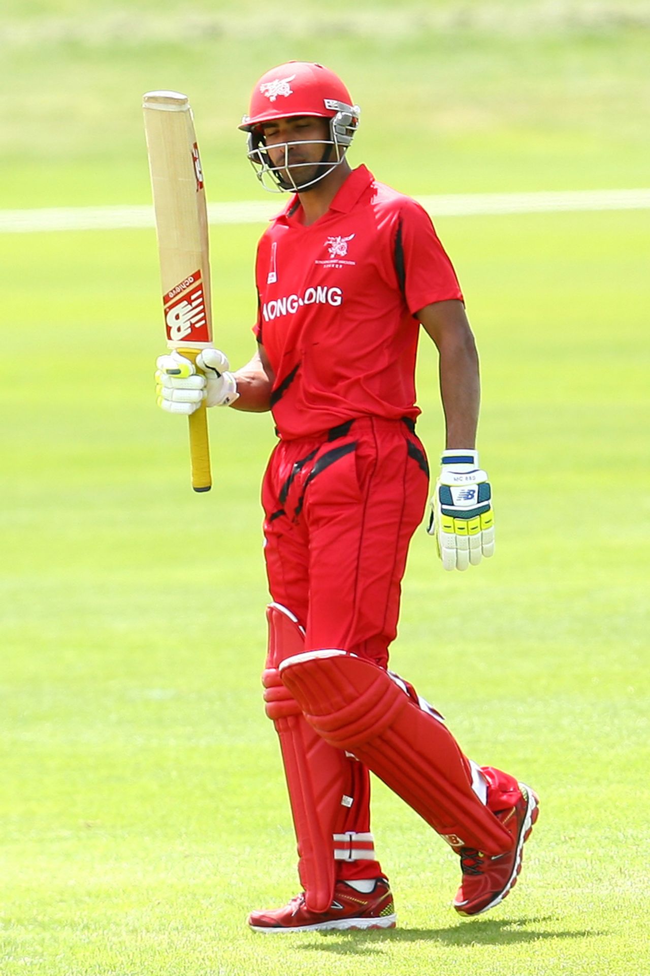 Irfan Ahmed top scored with 75 for Hong Kong against Scotland at the ICC Cricket World Cup Qualifier 2014 in New Zealand 