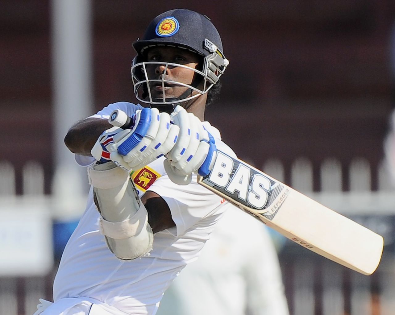 Angelo Mathews plays the pull, Pakistan v Sri Lanka, 3rd Test, Sharjah, 2nd day, January 17, 2014