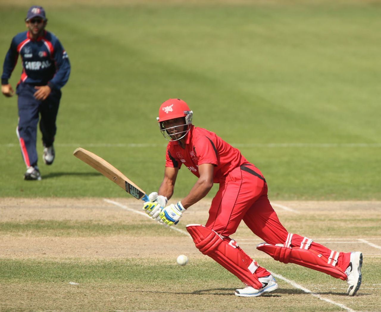 Irfan Ahmed turns the ball on to the leg side, Hong Kong v Nepal, ICC World Cup 2015 Qualifier, Group A, Rangiora, January 19, 2014