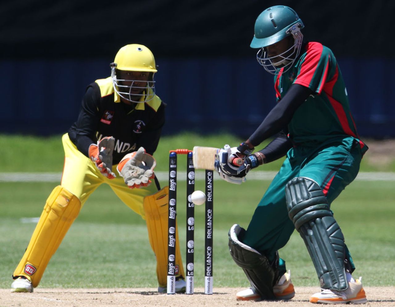 Collins Obuya lines up to play a shot through the off side, Kenya v Uganda, ICC World Cup 2015 Qualifier, Group B, Mount Maunganui, January 19, 2014