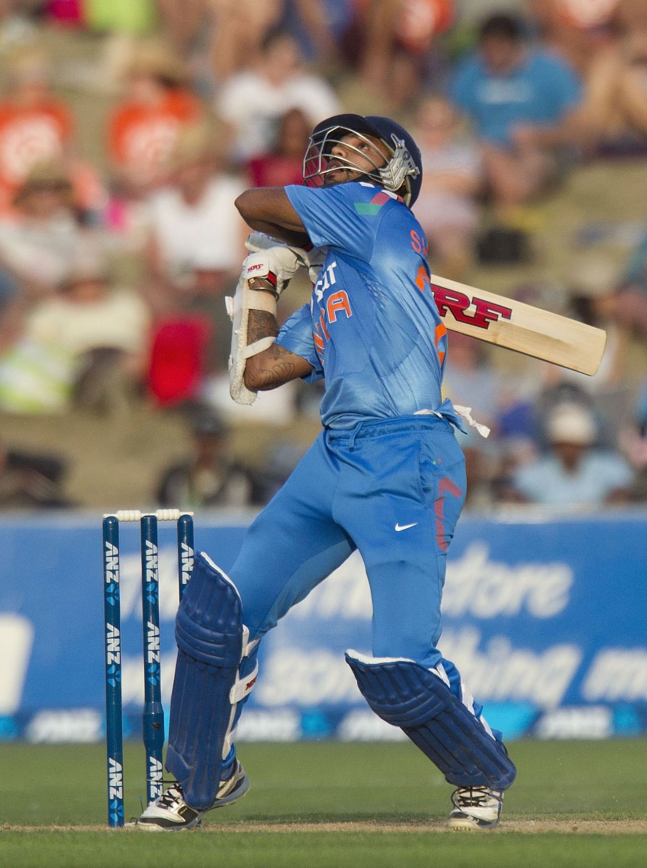 Shikhar Dhawan was caught for 32, New Zealand v India, 1st ODI, Napier, January 19, 2014