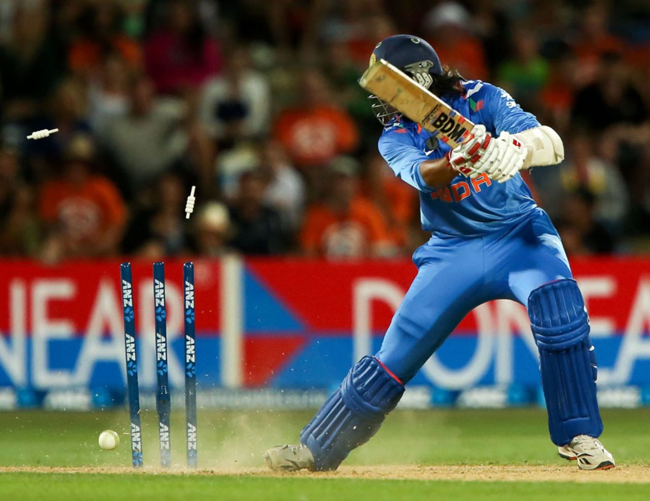 Ishant Sharma was bowled for 7, New Zealand v India, 1st ODI, Napier, January 19, 2014