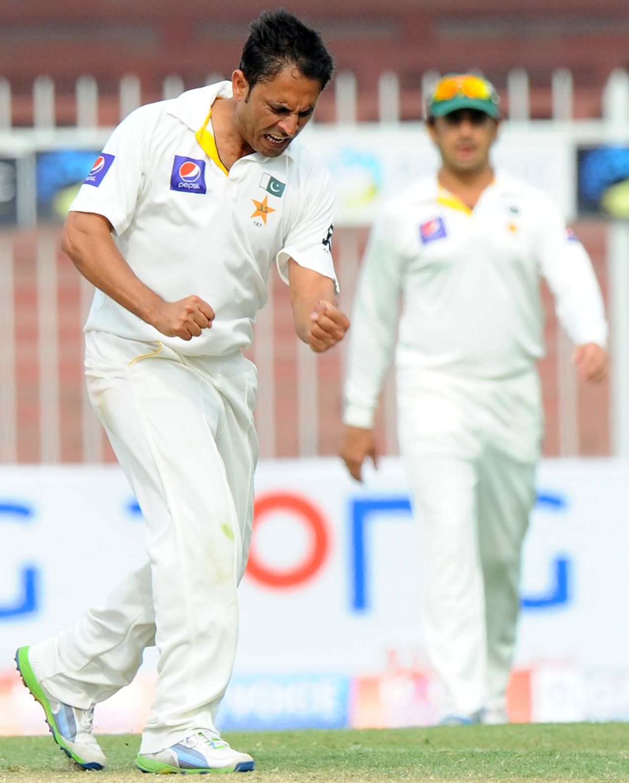 Abdur Rehman celebrates a wicket, Pakistan v Sri Lanka, 3rd Test, Sharjah, 4th day, January 19, 2014