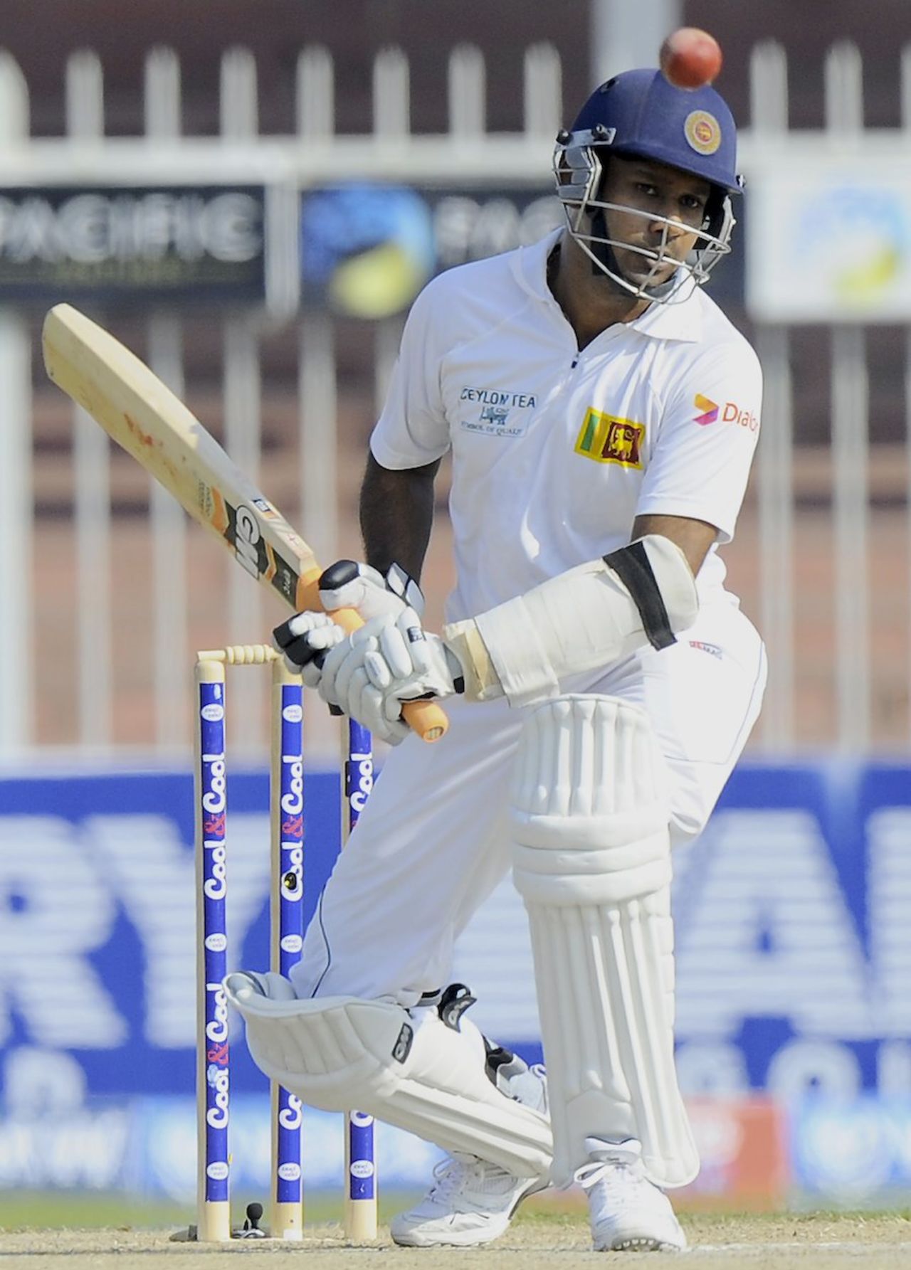 Prasanna Jayawardene avoids a short ball, Pakistan v Sri Lanka, 3rd Test, Sharjah, 5th day, January 20, 2014