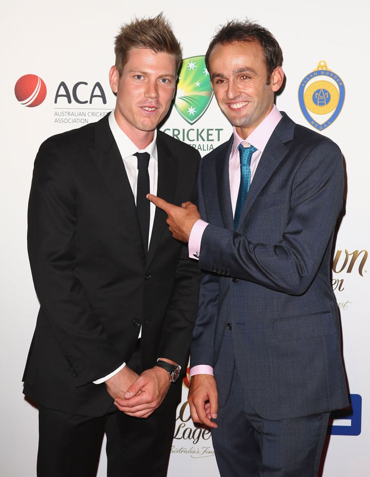 James Faulkner and Nathan Lyon arrive at the Doltone House, Sydney, January 20, 2014