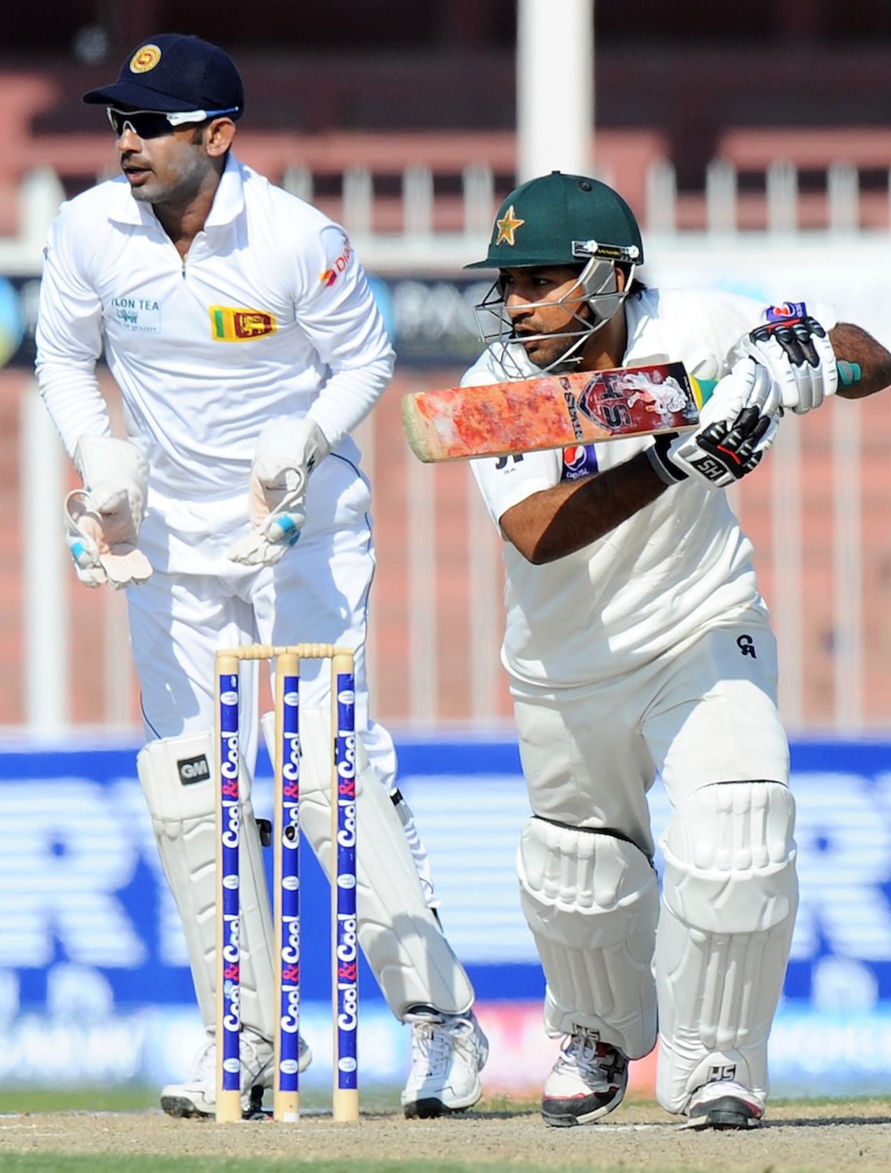 Sarfraz Ahmed targets the off side, Pakistan v Sri Lanka, 3rd Test, Sharjah, 5th day, January 20, 2014