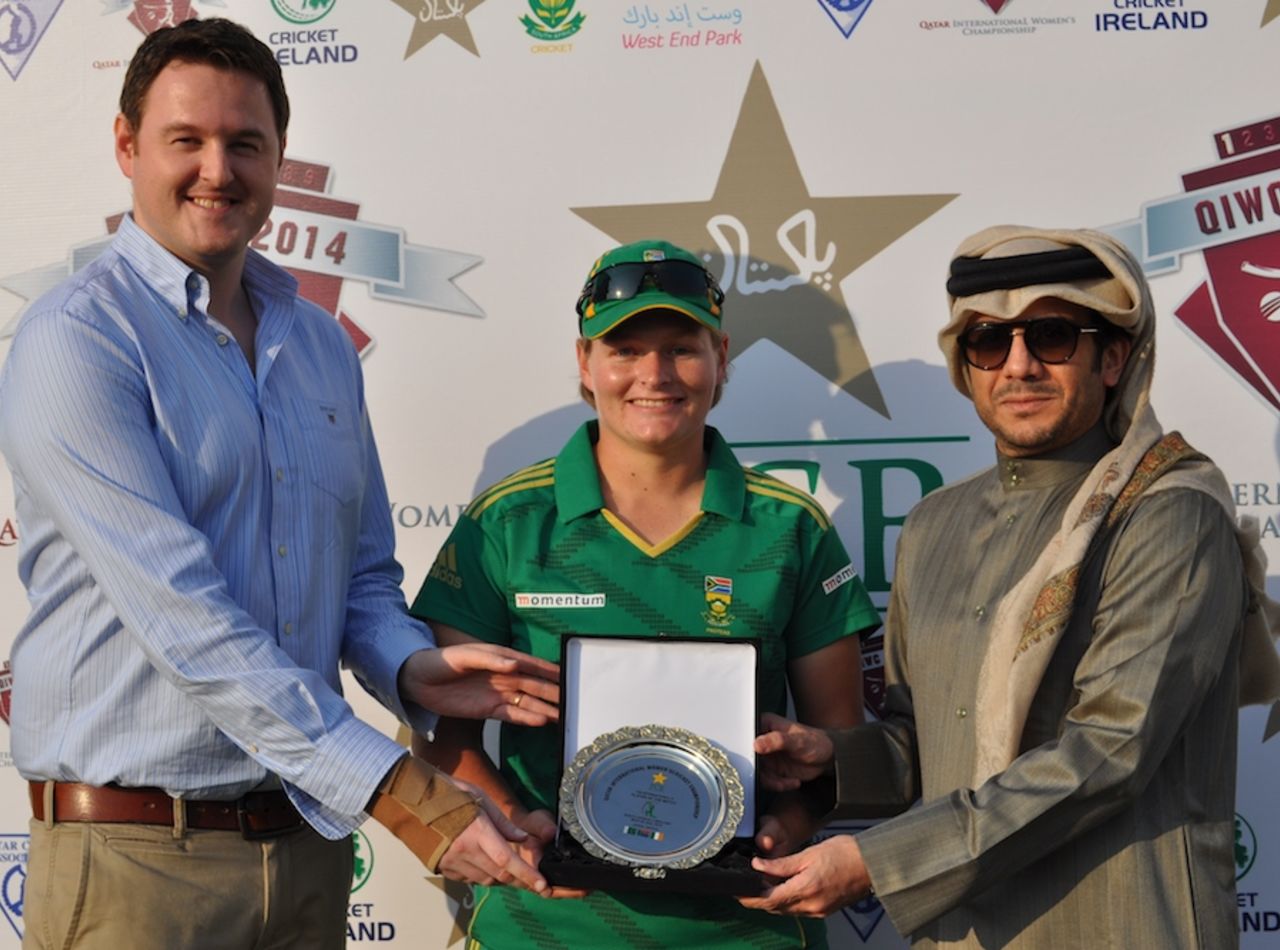 Lizelle Lee was named the Player for the Match for her half-century, Ireland v South Africa, PCB Qatar Women's 20-over Tri-Series, Doha, January 20, 2014