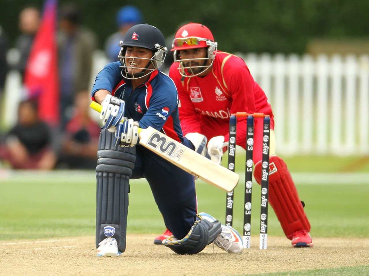 Gyanendra Malla sets up for a shot, Canada v Nepal, ICC World Cup Qualifier, Group A, Christchurch, January 21, 2014