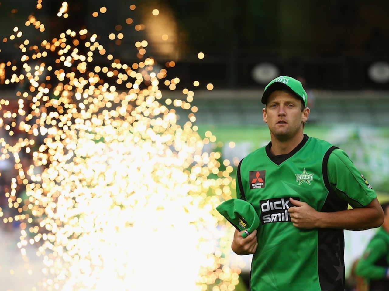 Cameron White takes the field at the start of the match, Melbourne Stars v Hobart Hurricanes, Big Bash League, Melbourne, January 21, 2014