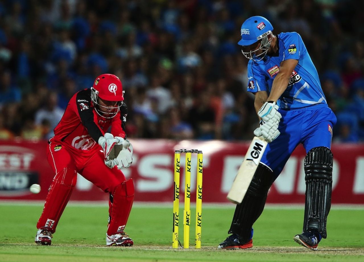 Alex Hales cuts off the backfoot, Adelaide Strikers v Melbourne Renegades, Big Bash League, Adelaide, January 22, 2014