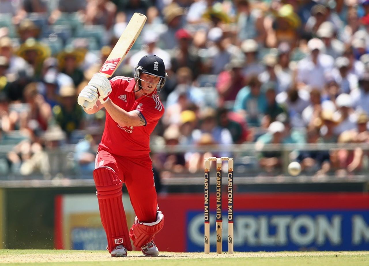 Ben Stokes drives through the off side, Australia v England, 4th ODI, Perth, January 24, 2014