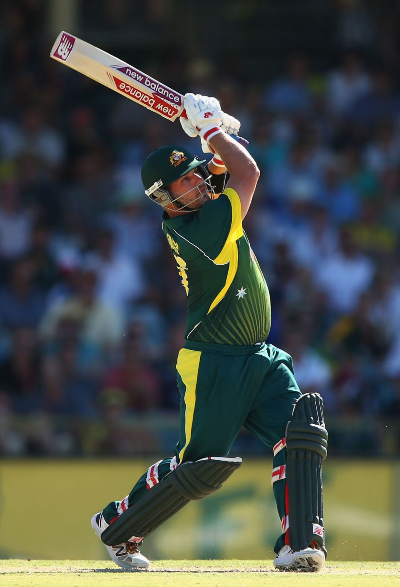 Aaron Finch launches one down the ground, Australia v England, 4th ODI, Perth, January 24, 2014