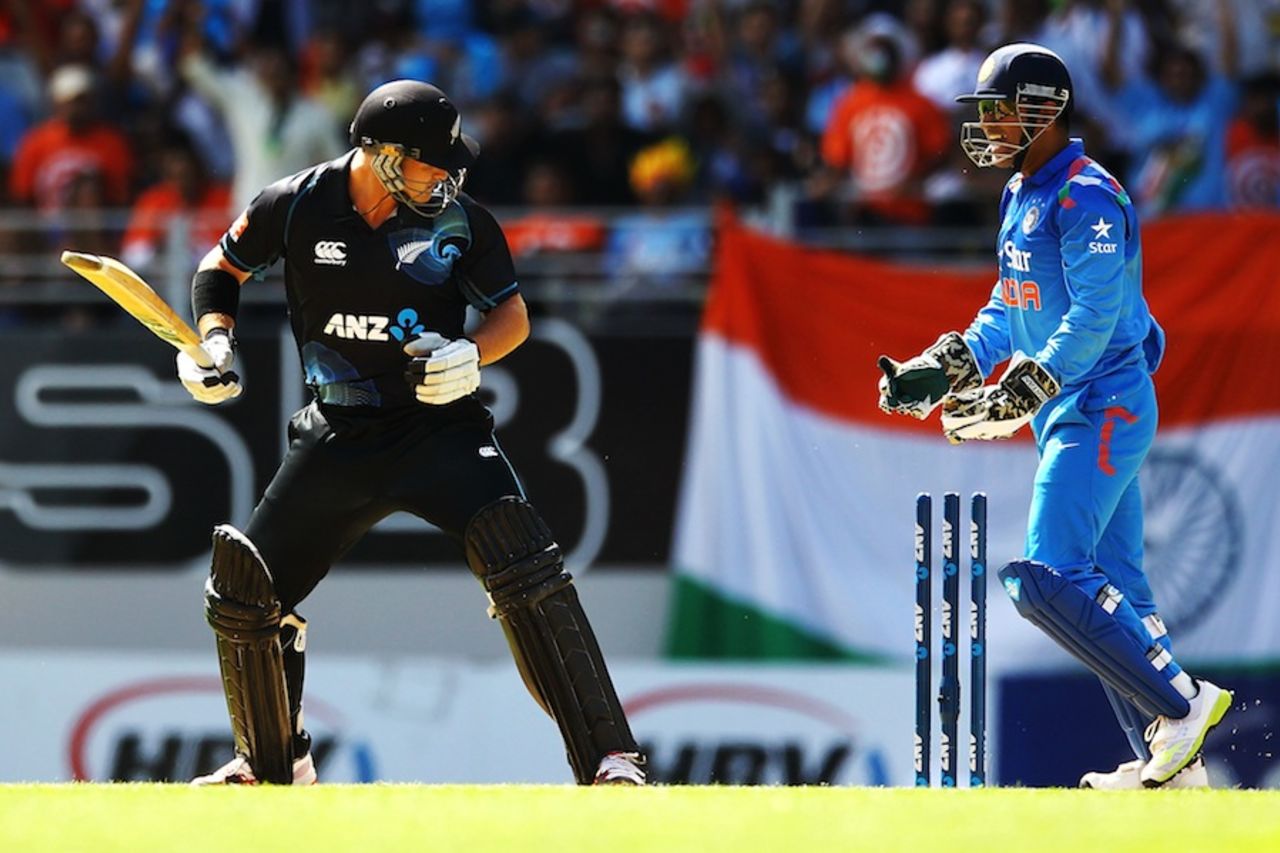 Corey Anderson looks back after being bowled, New Zealand v India, 3rd ODI, Auckland, January 25, 2014