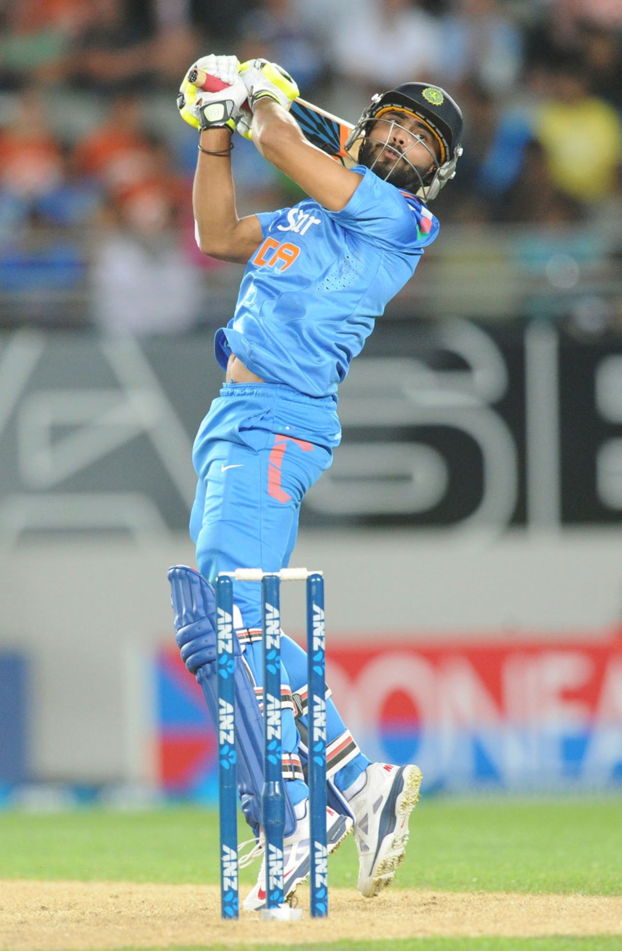 Ravindra Jadeja slaps the ball over third man, New Zealand v India, 3rd ODI, Auckland, January 25, 2014