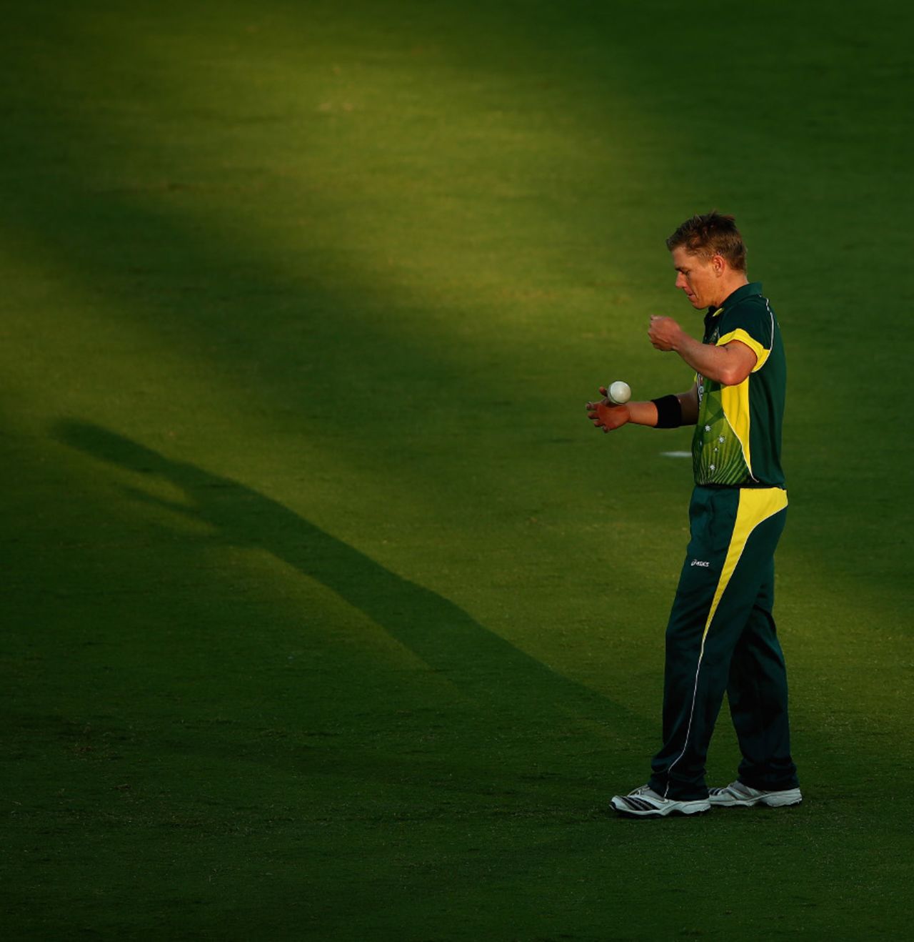 Xavier Doherty prepares to bowl as the shadows lengthen, Australia v England, 5th ODI, Adelaide, January 26, 2014