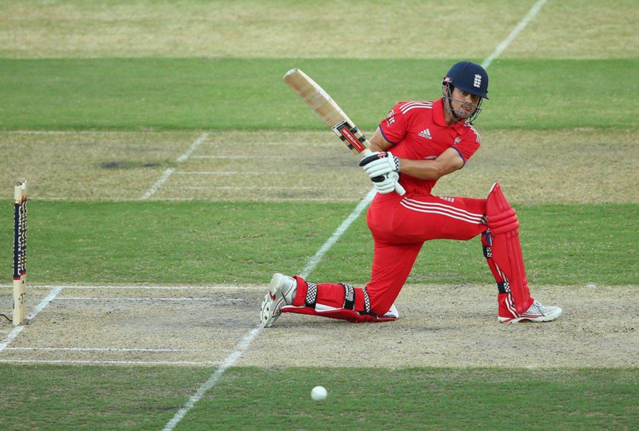 Alastair Cook drills a sweep through square leg, Australia v England, 5th ODI, Adelaide, January 26, 2014